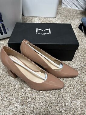 Marc Fisher Glossy Blush Patent Block Heel Pumps “Yalina”